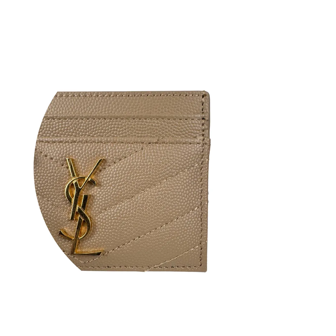 YSL Cassandre Grain de Poudre Leather Card Case - Beige