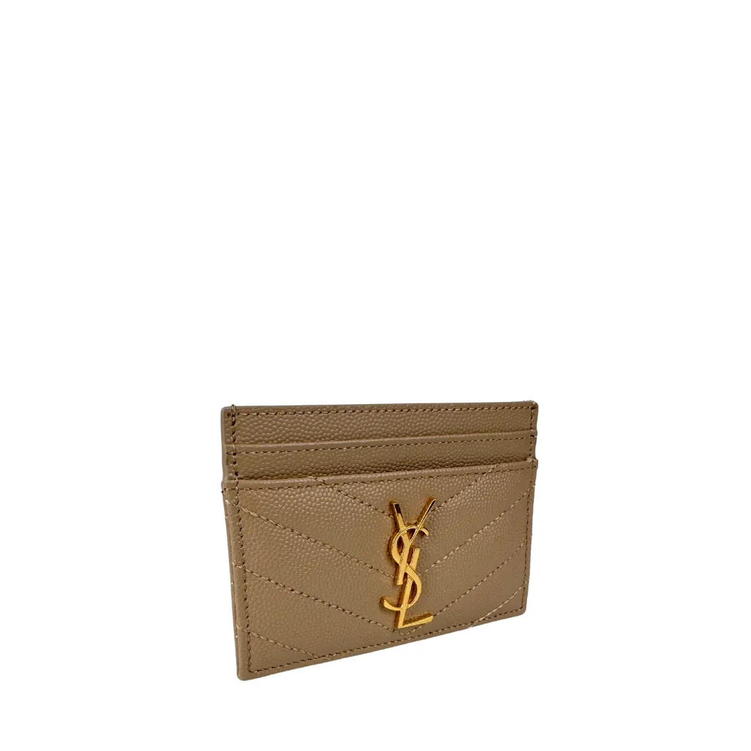 YSL Cassandre Grain de Poudre Leather Card Case - Beige