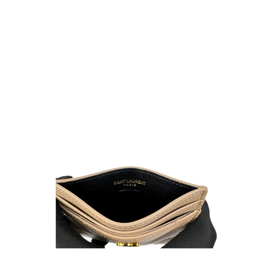 YSL Cassandre Grain de Poudre Leather Card Case - Beige