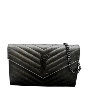 YVES SAINT LAURENT Cassandre Matelasse Chain Wallet Crossbody Bag Black