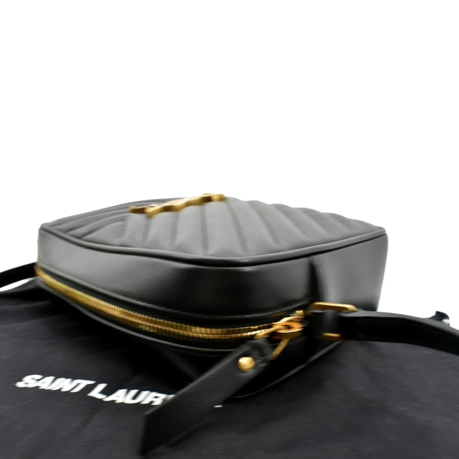 YVES SAINT LAURENT Lou Chevron Leather Camera Crossbody Bag Black