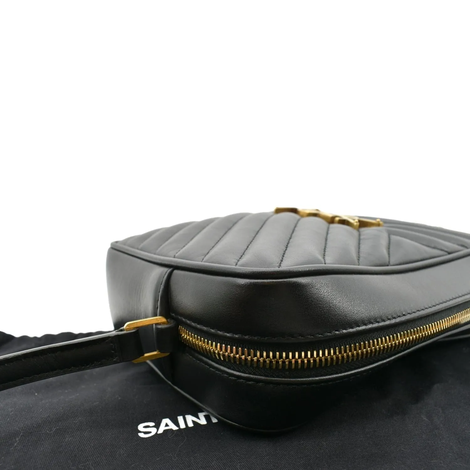 YVES SAINT LAURENT Lou Chevron Leather Camera Crossbody Bag Black