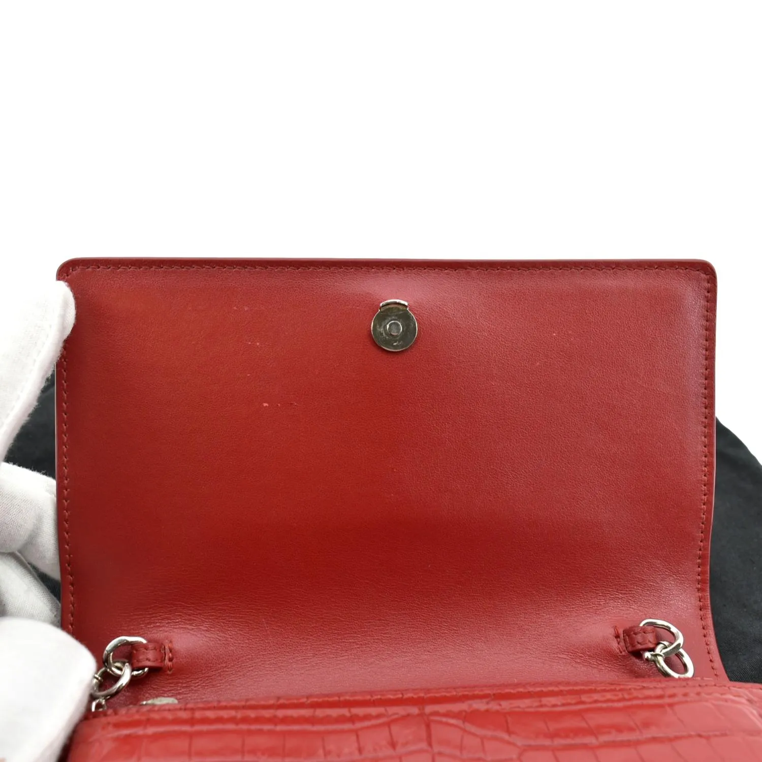 YVES SAINT LAURENT Sunset Crocodile Embossed Leather Crossbody Bag Red