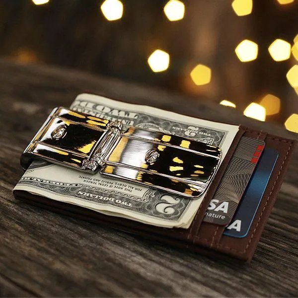 Zurich Silver MoneyClamp® with Black Crocodile Wallet