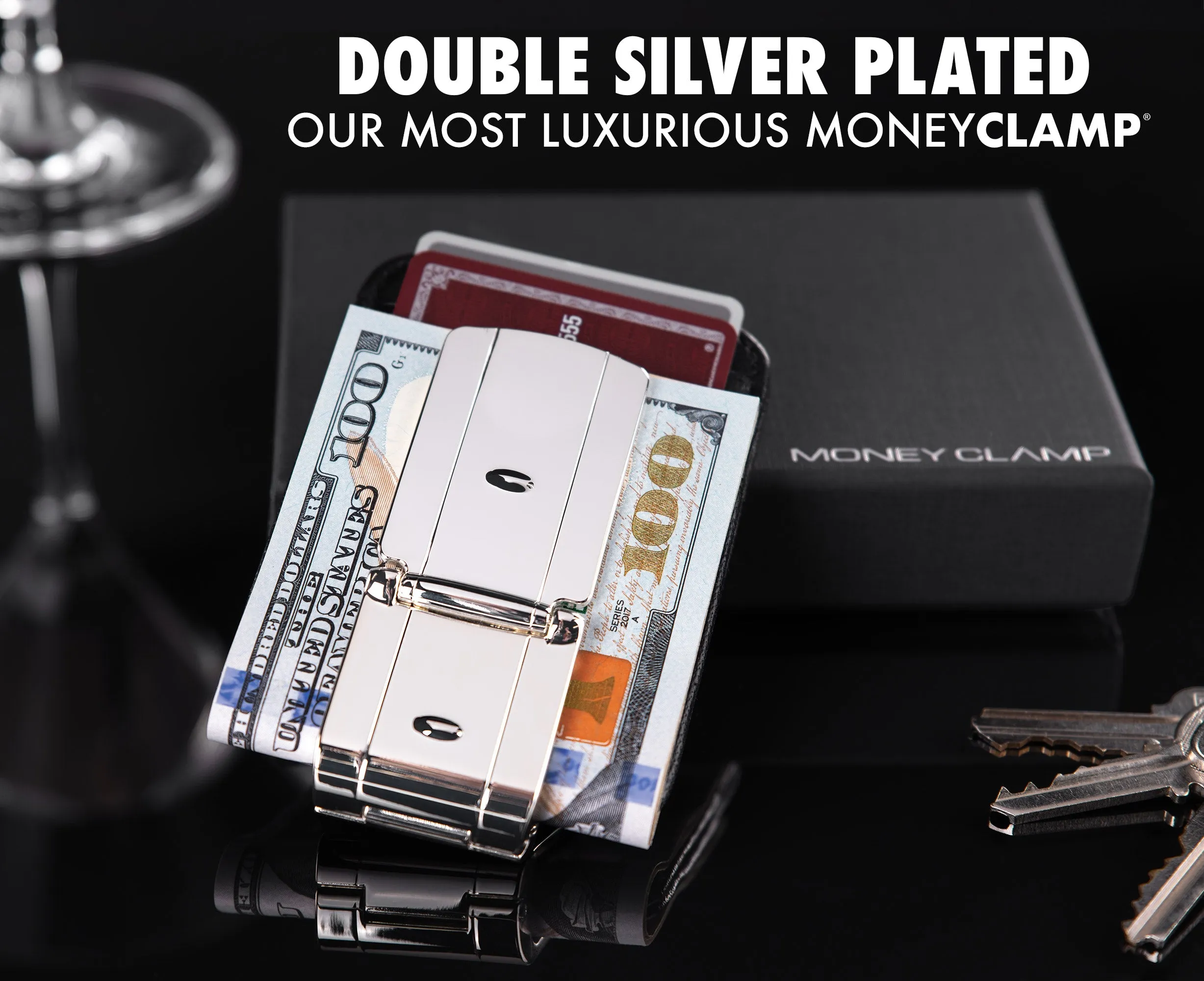 Zurich Silver MoneyClamp® with Black Crocodile Wallet