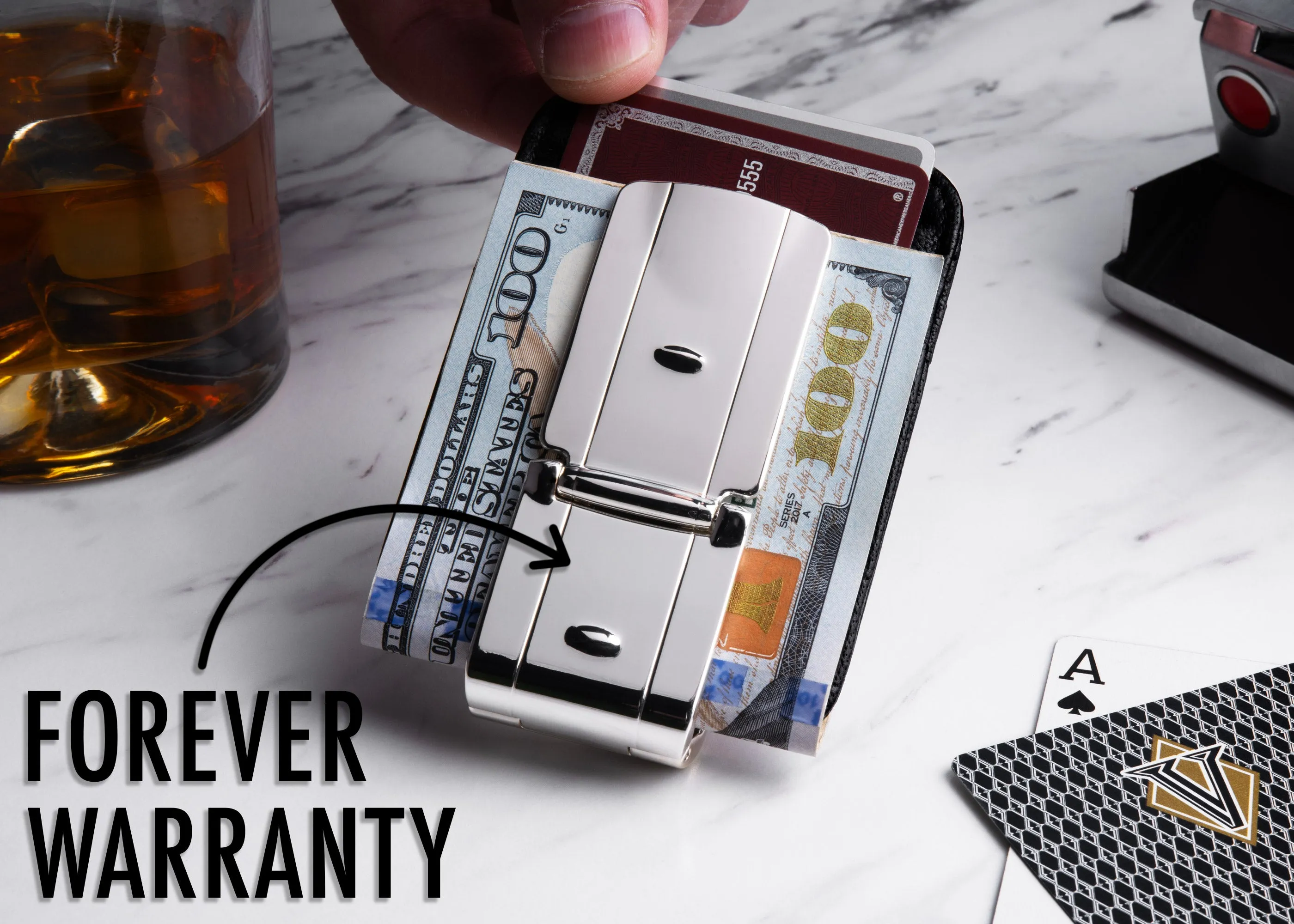 Zurich Silver MoneyClamp® with Black Crocodile Wallet
