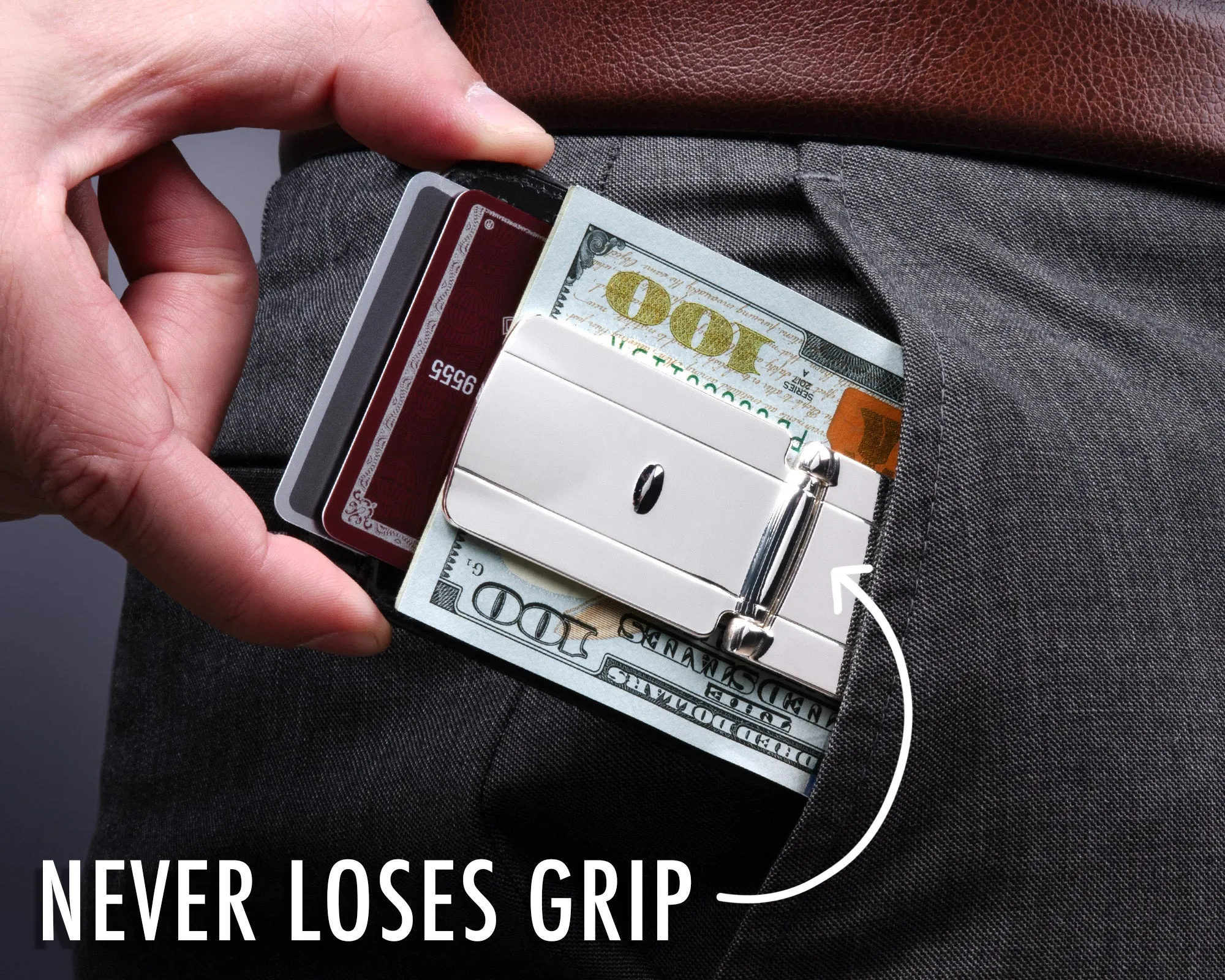 Zurich Silver MoneyClamp® with Black Crocodile Wallet